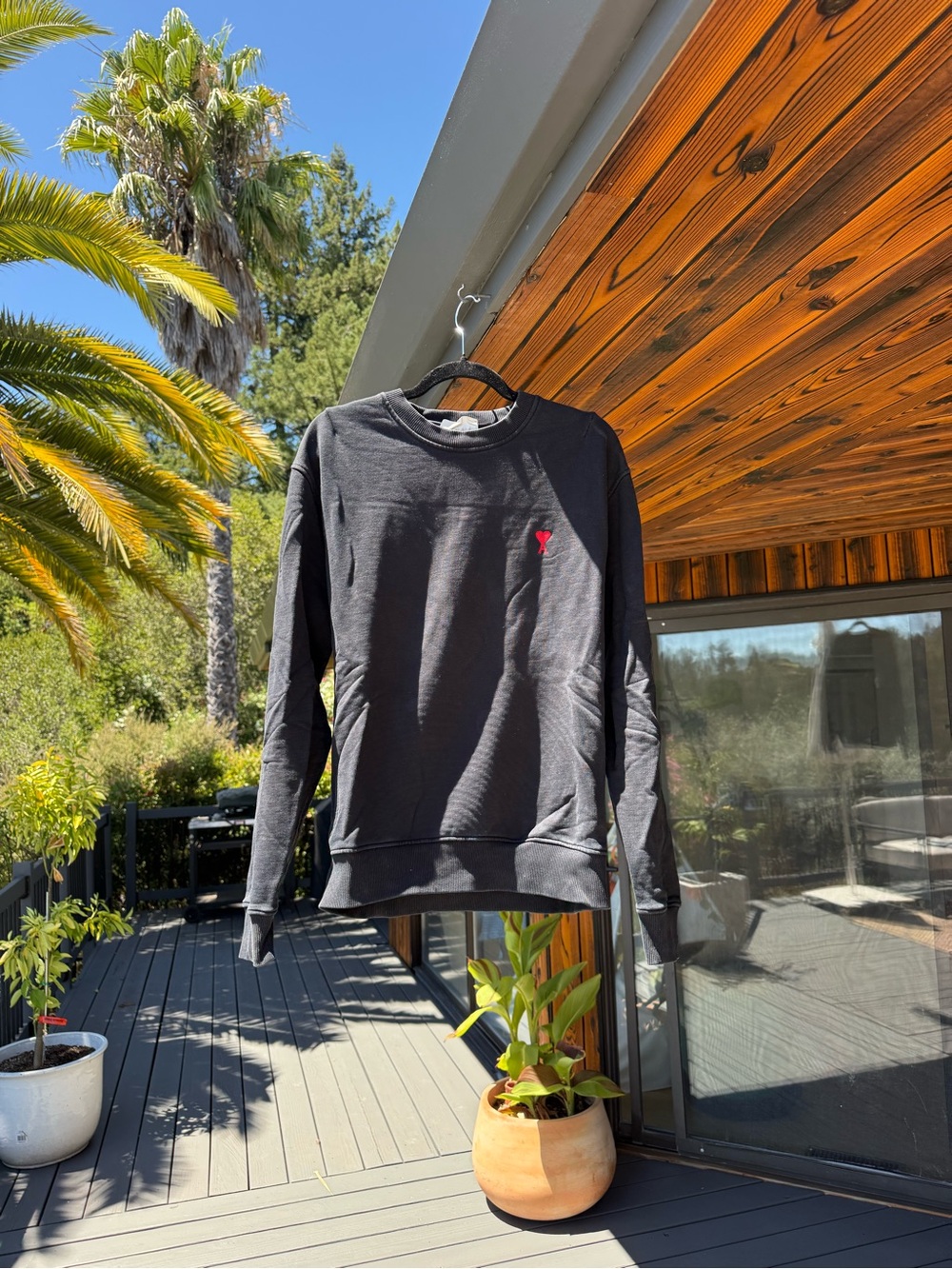 Men's Crewneck Sweatshirt in Charcoal with Red Heart Accent